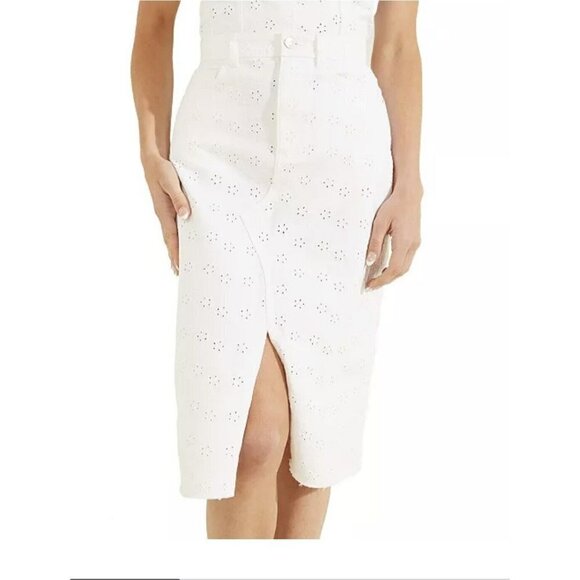 NWT GUESS Denim Eyelet Skirt White Size 27 $128 - Picture 7 of 16